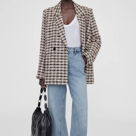 Anine Bing Jackets & Blazers - Anine Bing Diana Double Breasted Relaxed Fit Blazer in Apricot Tweed, X-Large